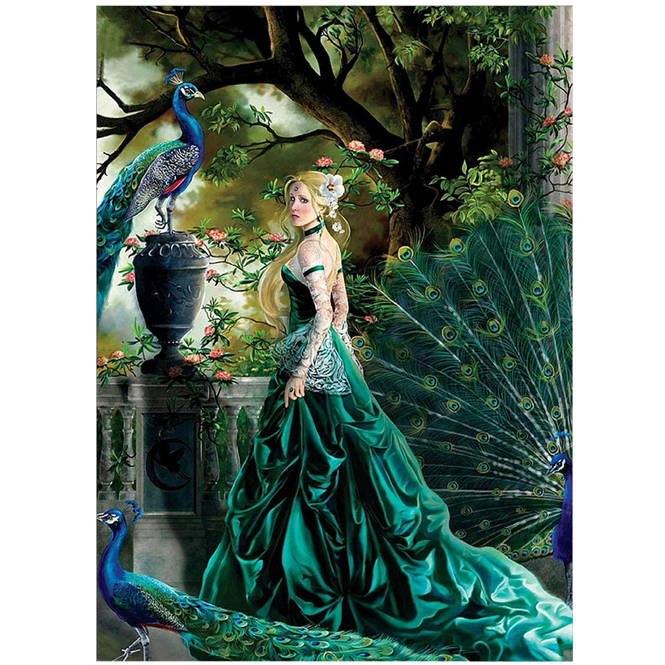 Алмазная живопись сделай сам вышивка крестиком романтичная девушка и Павлин