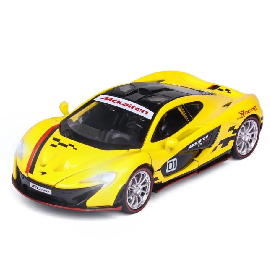 

1:32 Scale Wheels Mclaren P1 Gtr Metal Model With Light And Sound Diecast Super Sports Car Pull Back Alloy Toy Racing Collection