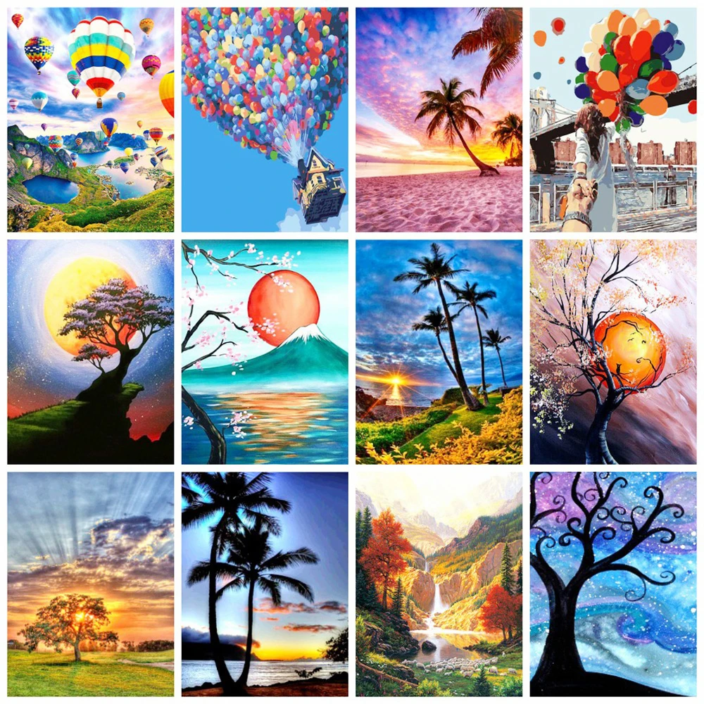 

5D Round Diamond Painting Full Drill Square Landscape DIY Diamond Art Embroidery Cross Stitch Tree Secenery Home Decor