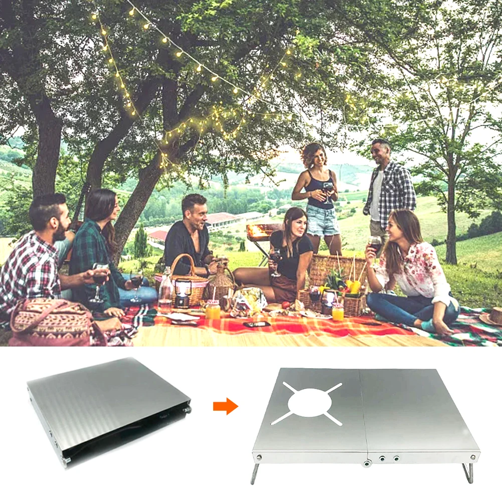 

Outdoor Table Easy Clean Garden Stainless Steel Camping Picnic Support Stove Windproof Portable Festival Half Folding Beach Home