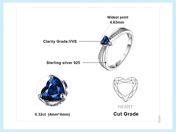 Jewelrypalace любовь-сердце 0.38ct создан сапфиры Обручение кольцо для Для женщин 925 стерлингов Серебряные ювелирные изделия просто любовь подарок