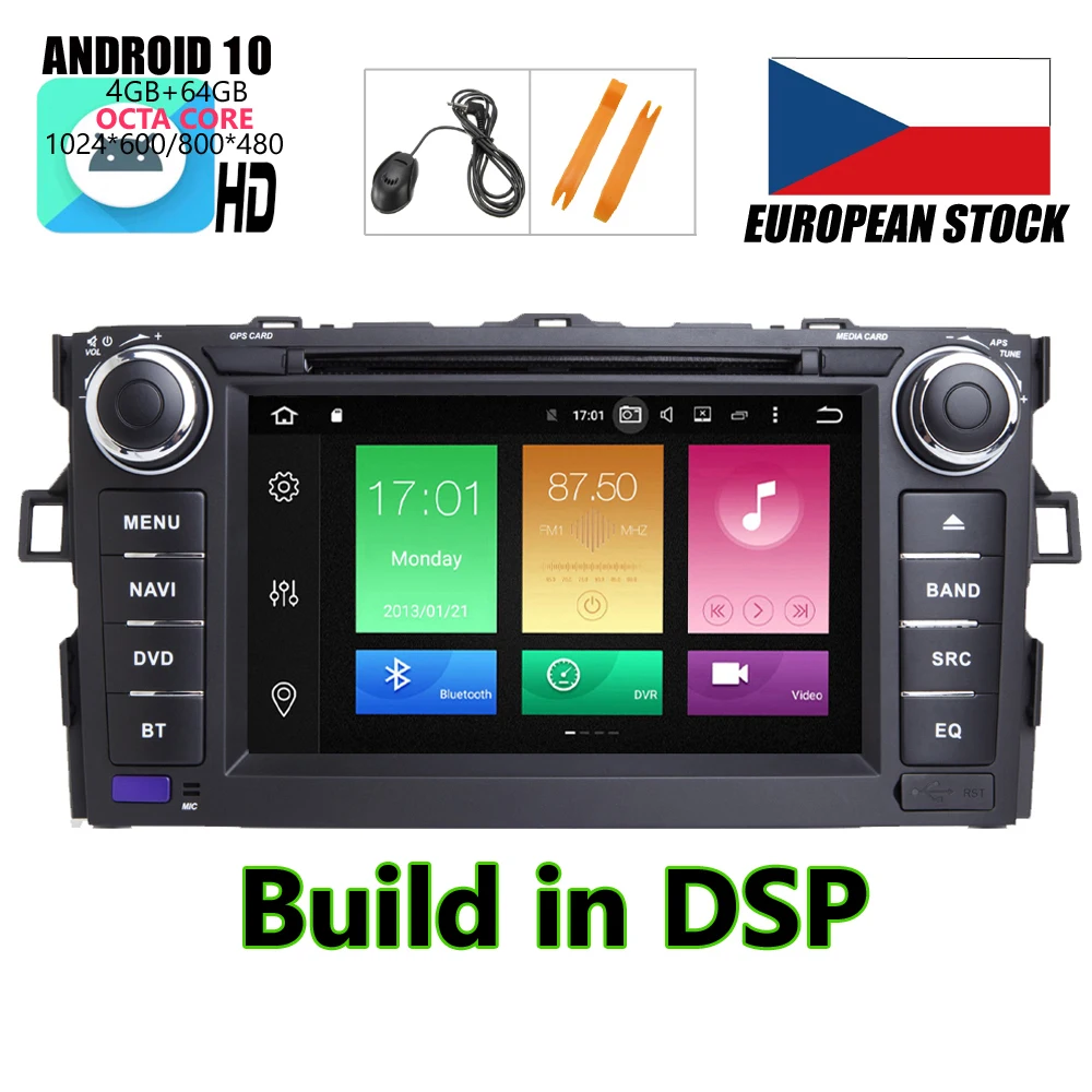 HIRIOT Android 10 автомобильный DVD GPS плеер для TOYOTA AURIS 07 11 Octa 8 Core 4 Гб + 64 ГБ DSP навигации BT WI