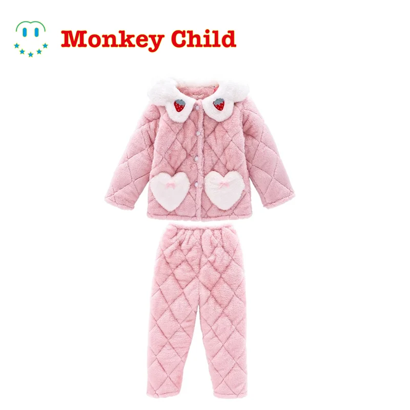 

Pyjamas Kids Winter Home Pajamas Set For Toddler Girls Children 2021 Three-Layer Plus Velvet Warm Clothing Set
