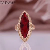 pataya new trend wedding party fashion jewelry gift 585 rose gold daily hollow rings horse eye natural zircon unique women rings