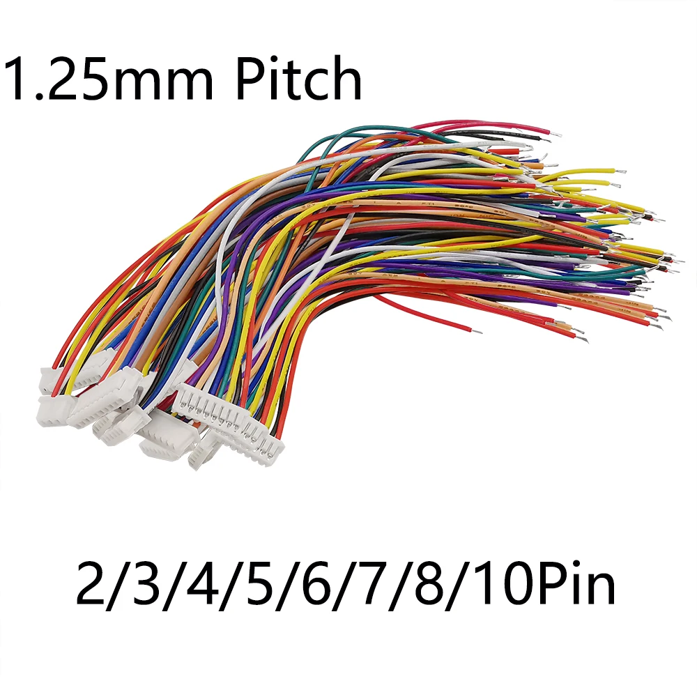 

10Pcs JST 1.25mm Pitch Female 2P 3P 4P 5P 6P 7P 8P 10 Pin Wire Cable Connector JST 1.25 Wires Lenght 10/15/20/30cm Single Head