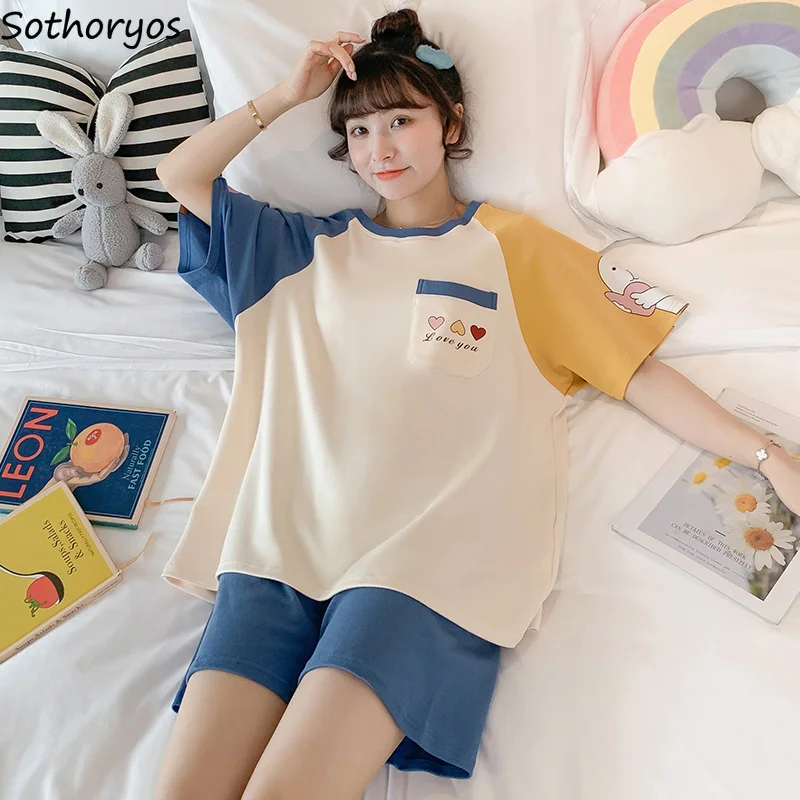 

Pajama Sets Women Pocket Cute Top Loose Summer Casual Lounge Wear Sleepwear Soft Comfort New Woman Kawaii Korean Fashion Ins