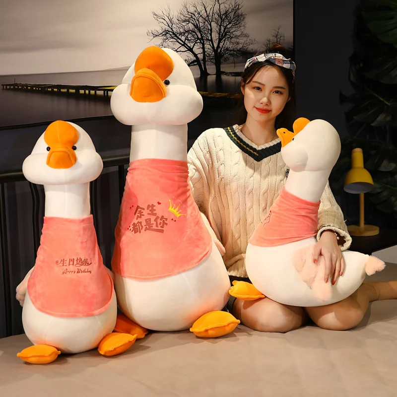 

1pc 50/70cm Funny Big Size White Goose Plush Toys Cute Swan with Clothes Pillow Stuffed Soft Dolls for Children Birthday Gifts