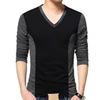 Футболка мужская Осенняя TFETTERS, черная и серая, с длинным рукавом и V-образным вырезом, размера плюс, M-5XL