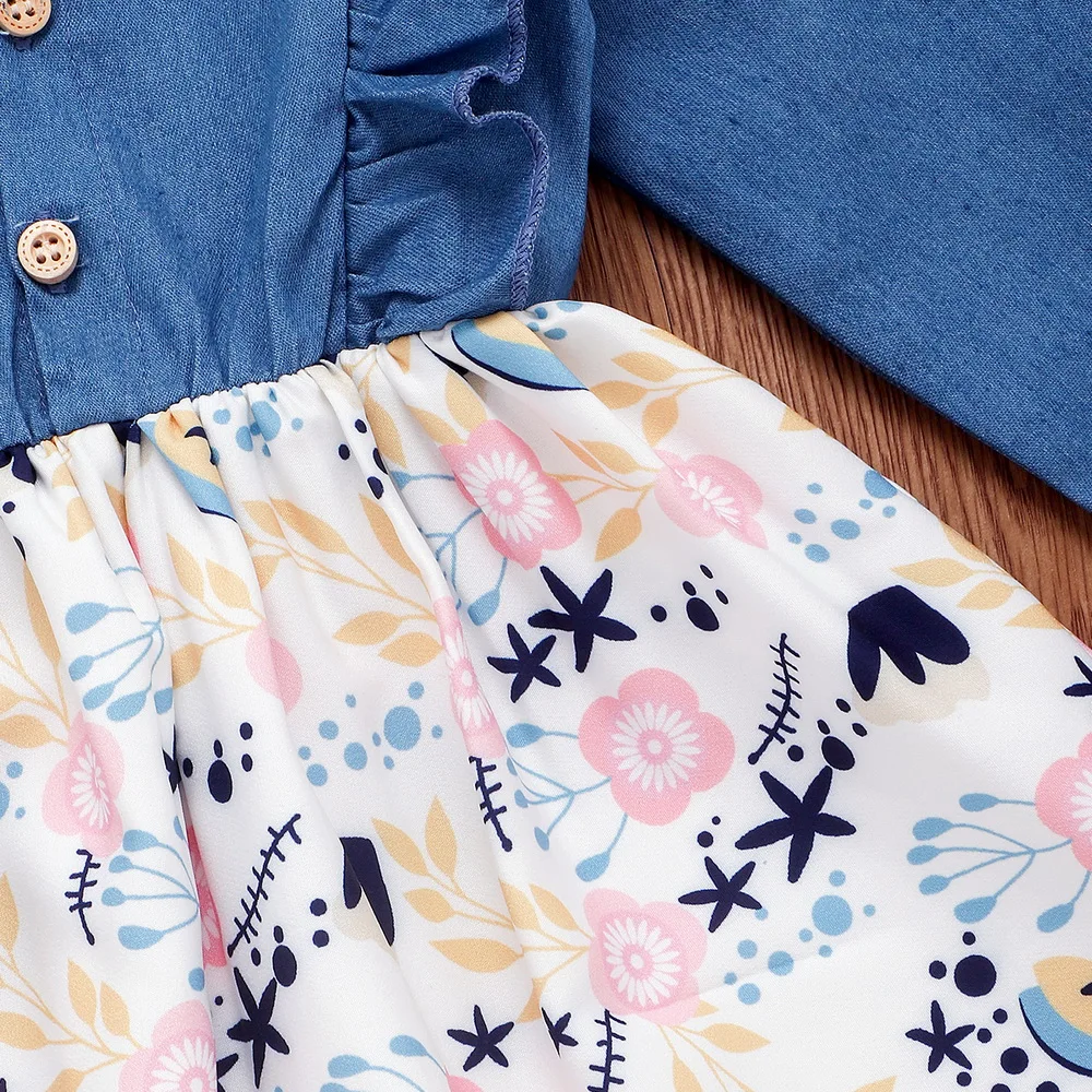 Новые Детские платья для девочек плиссированные рукава цветочный принт