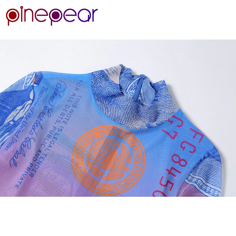 Новинка женские комбинезоны PinePear с принтом денег облегающие длинным рукавом