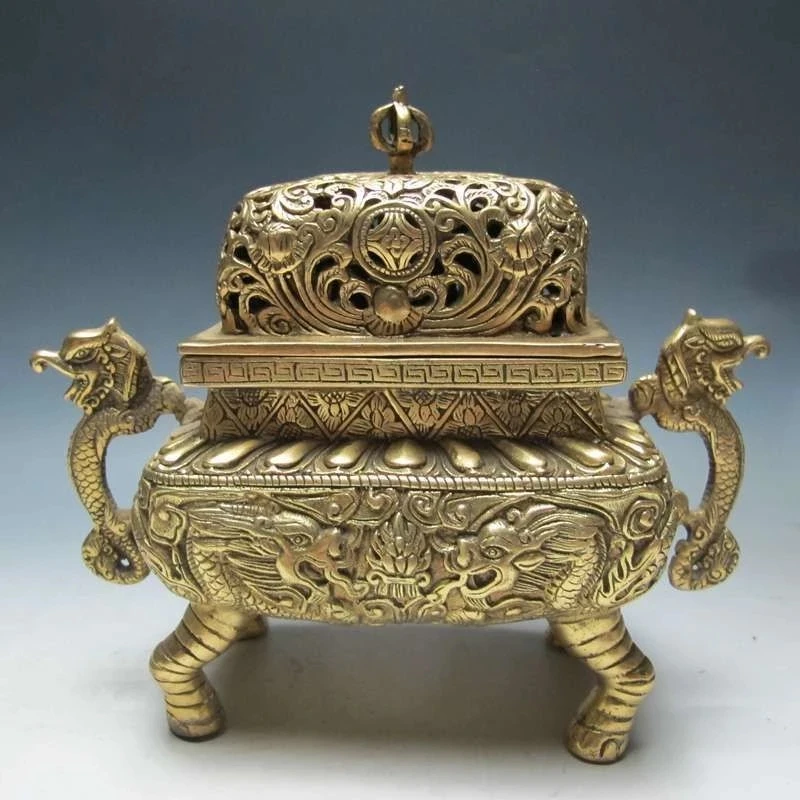 

Exquisite Chinese Old-style Brass Six Dragon Statue Auspicious Incense Burner