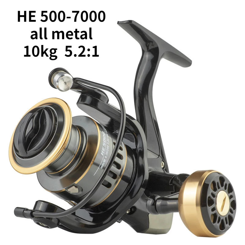 

Металлическая катушка для спиннинга с дальним колесом, золото, черный, 10 кг, ручка ЧПУ, рыболовные инструменты 5,2: 1, высокая скорость, легкий, ...