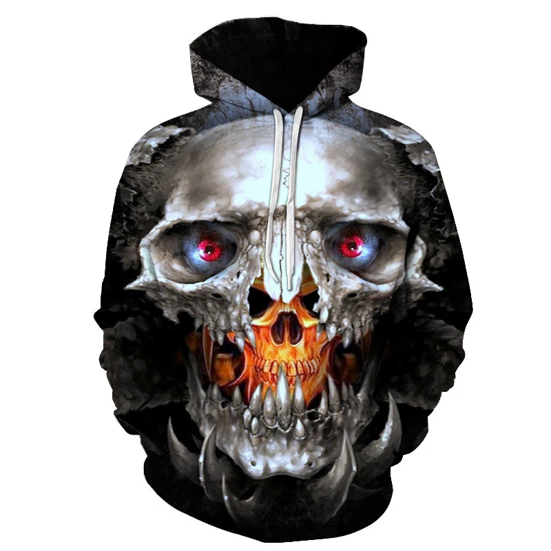 

2021 Fall War Men's Black Hooded Sweatshirt 3D Funny Print Skull Sweatshirt Streetwear Harajuku Pullover Hip Hop Jacket Men's Sp