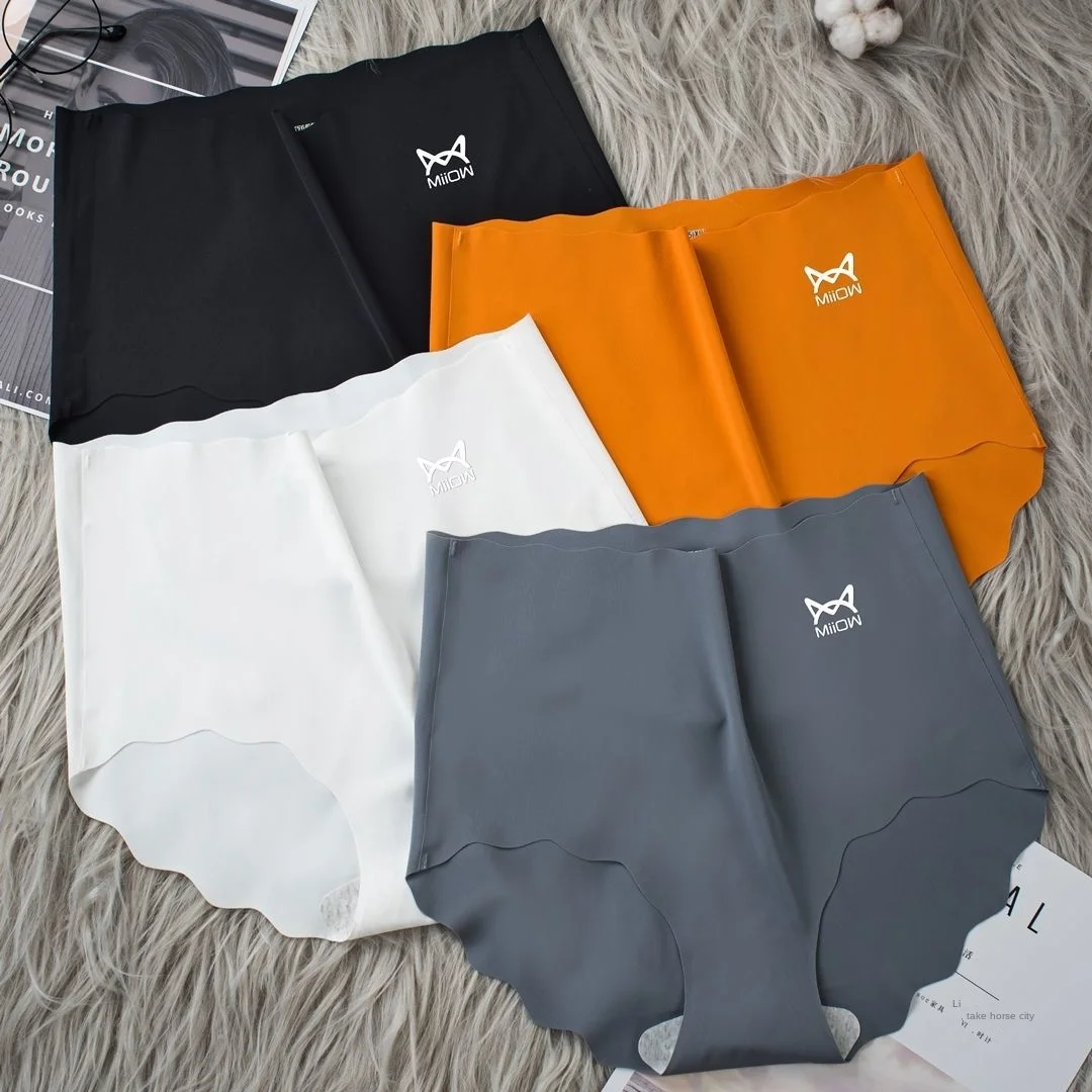 Трусы женские шелковые бесшовные из чистого хлопка с высокой талией