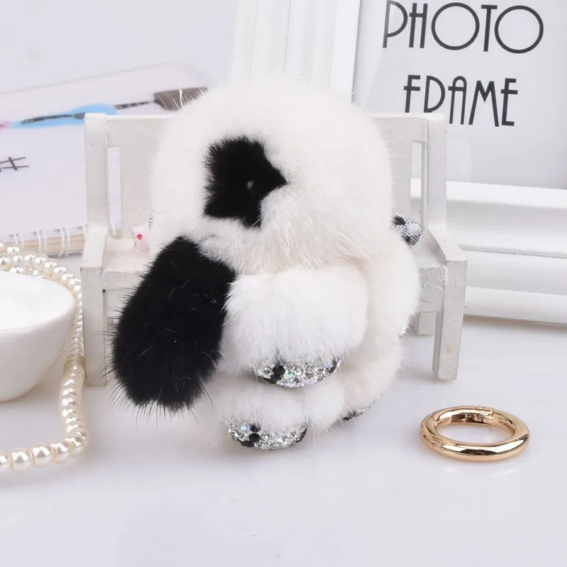 С отделкой кристаллами норки брелок для ключей кролик ремесло моды мех кролика