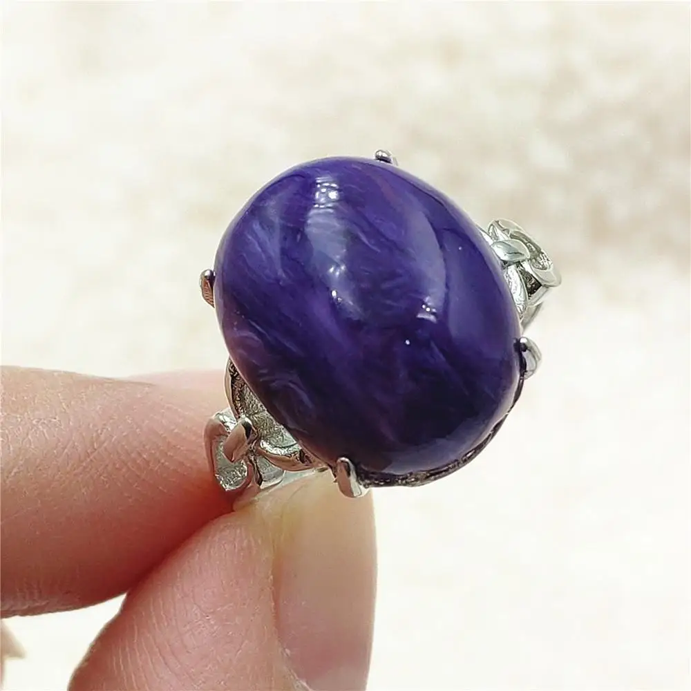 

Из натуральной фиолетовый чароит регулируемый браслет из драгоценного камня россии 925 пробы серебро 15x13 мм чароит кольцо AAAAAA