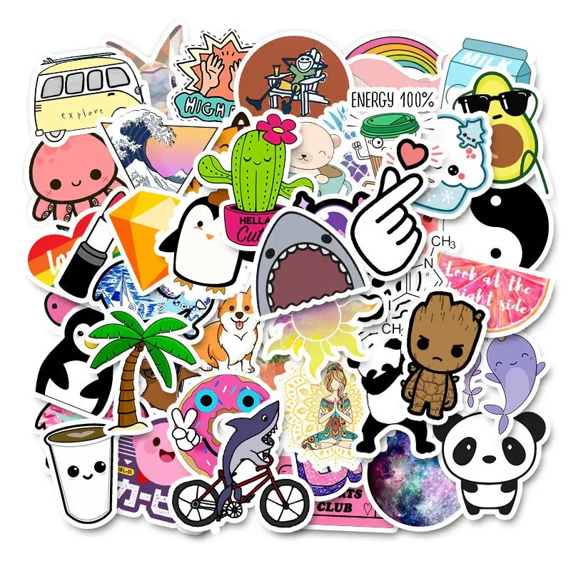 

50PCS Cool Summer Vsco Stickers Pack Pink Girl Anime Stiker For Children On The Laptop Fridge Phone Skateboard Suitcase Sticker