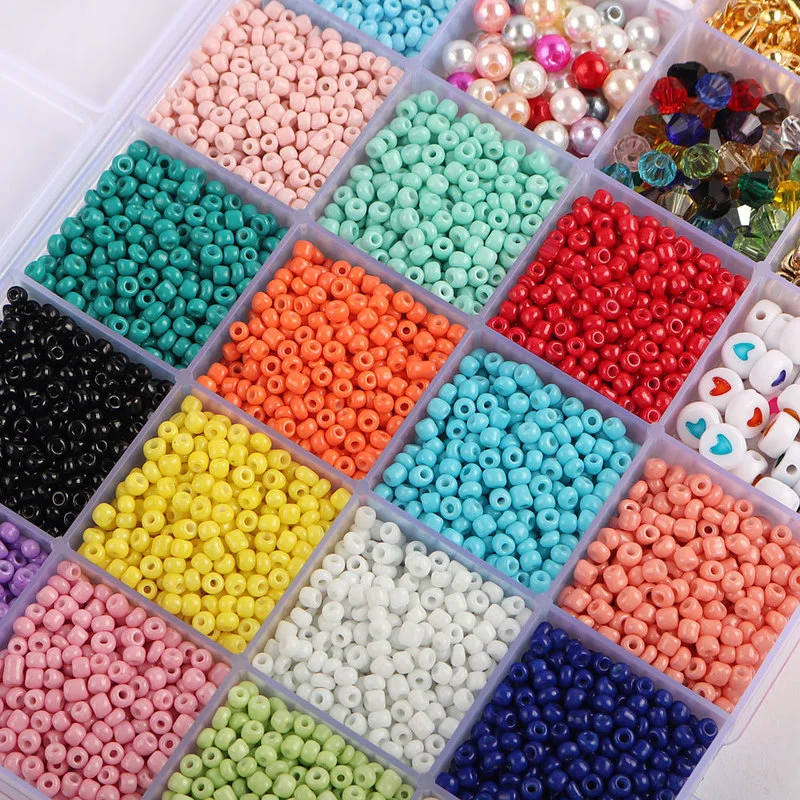 

3mm Rice Beads Combination 24 Grid Boxed Set DIY Handmade Beads Making Necklace Jewelry Accessories Toys Gifts for Girls
