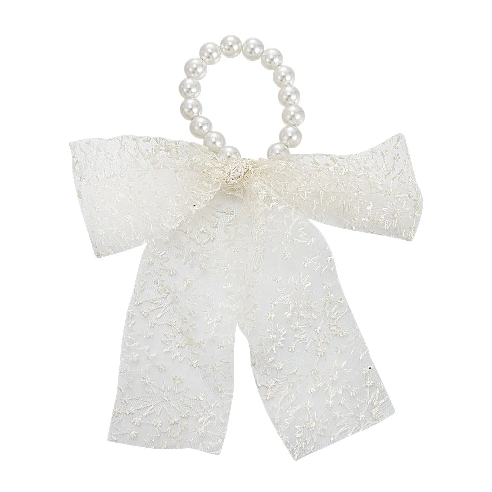 

Super Fairy Bow Hair Ring Net Yarn Lace Pearl Hair Rope Sen Series Floral Hair Accessories Female Simple Wild Rubber Band