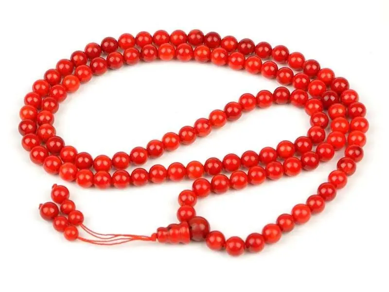 

19" Tibetan 108 Red Coral Prayer Beads Mantra Meditation Buddhist Mala