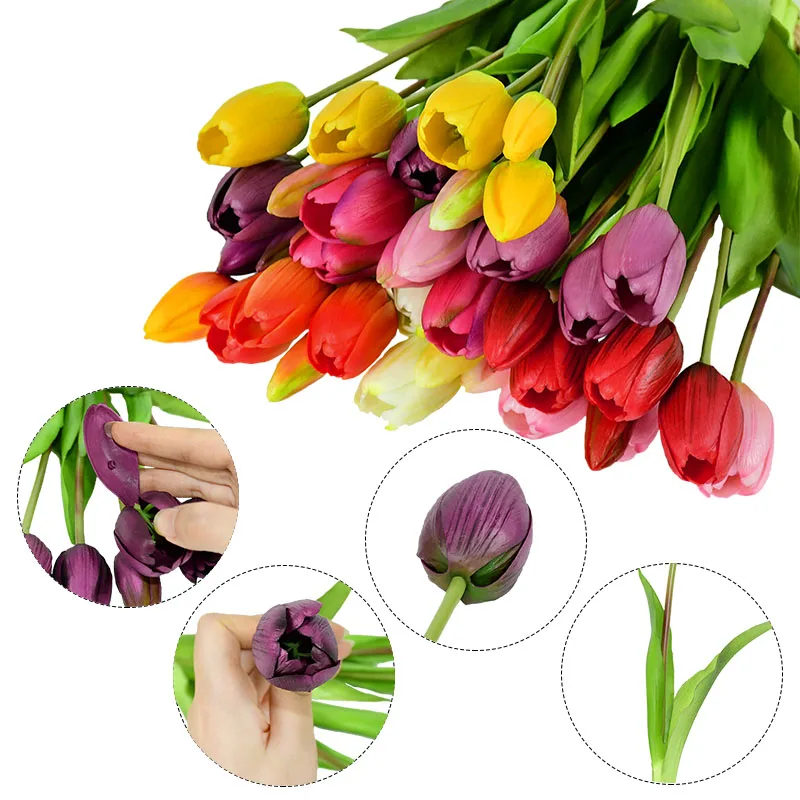 

5pcs Silicone Real Touch Tulips Artificial Bouquet Wedding Decorative Fake Flower Home Living Room Decor Christmas Flower Tulip