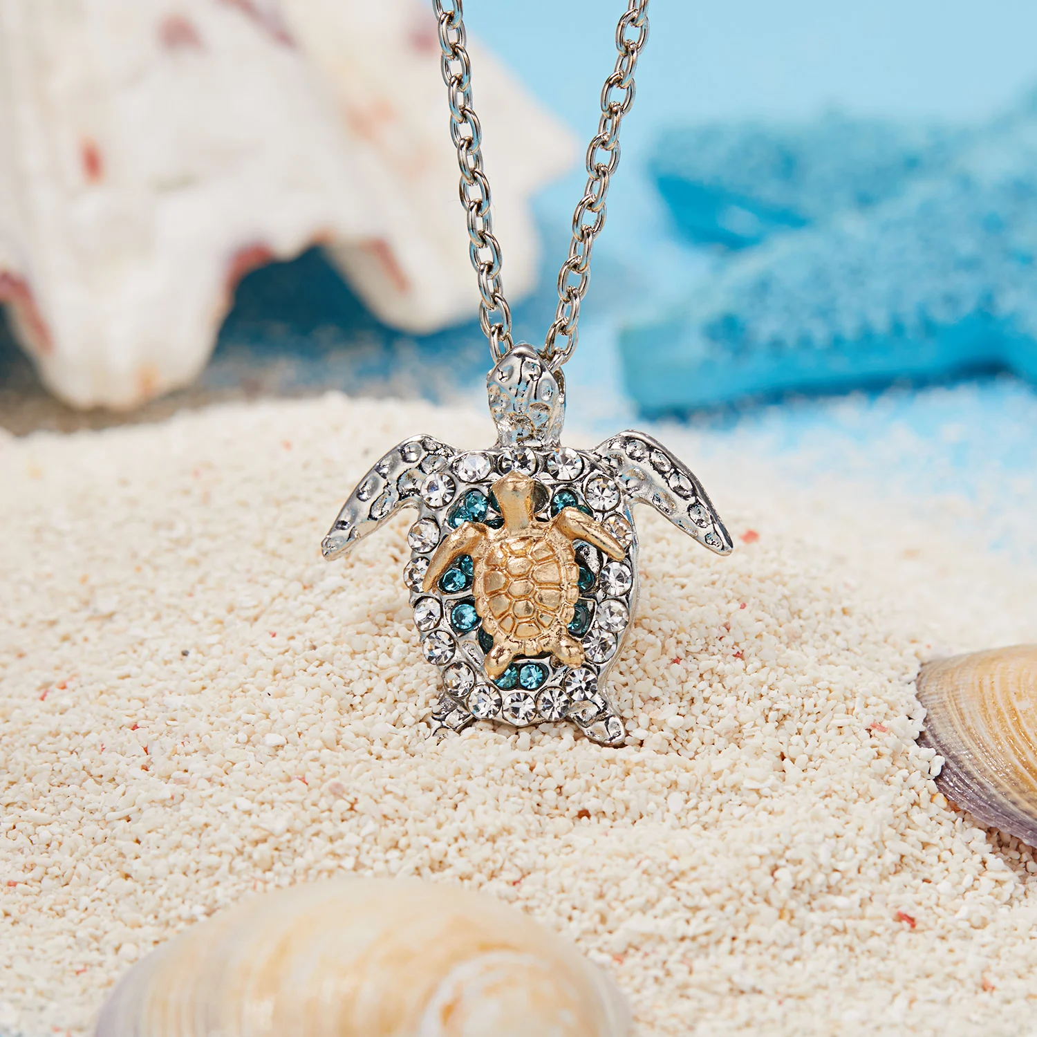 

Bohemia Zircon Charm Beach Turtle Necklace For Women Cute Animal Rhinestone Tortoise Pendant Necklace Jewelry Mother's Day Gifts