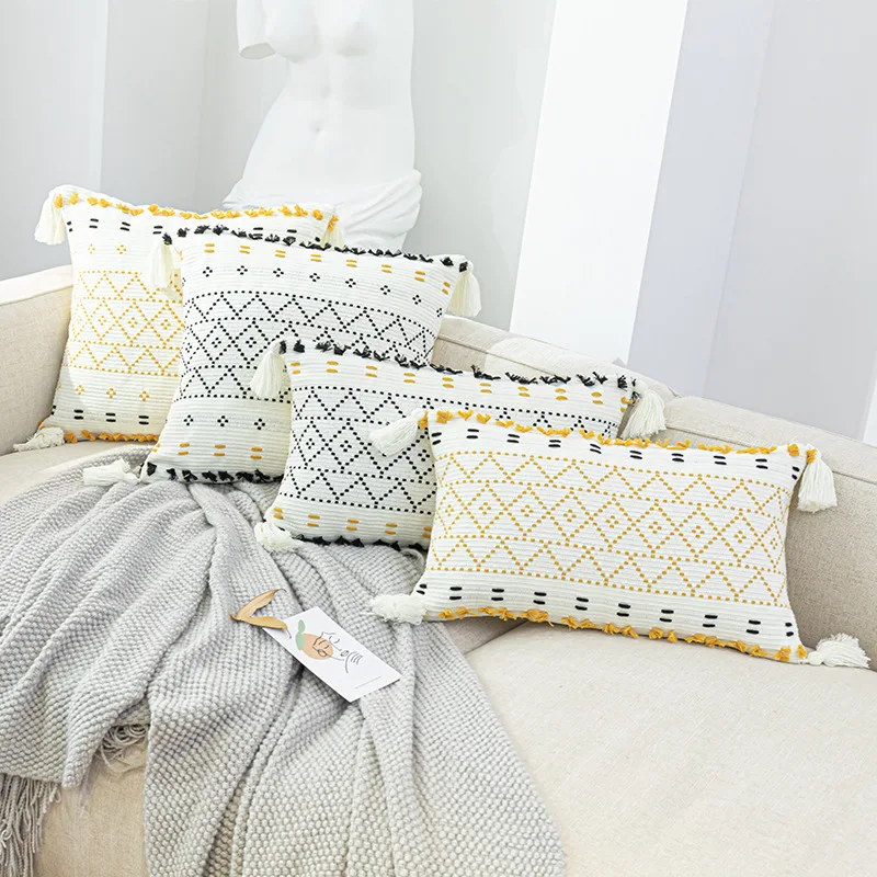

Moroccan Style Sofa Pillow Cut Flower Craft Geometric Tassel Pillowcase 45x45cm/30x50cm Home Car Bedroom Decoration