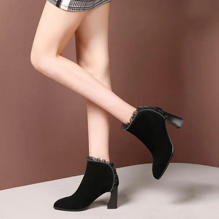 Qiu/ботинки с острым носком женские ботинки на Высоком толстом каблуке Ботинки martin