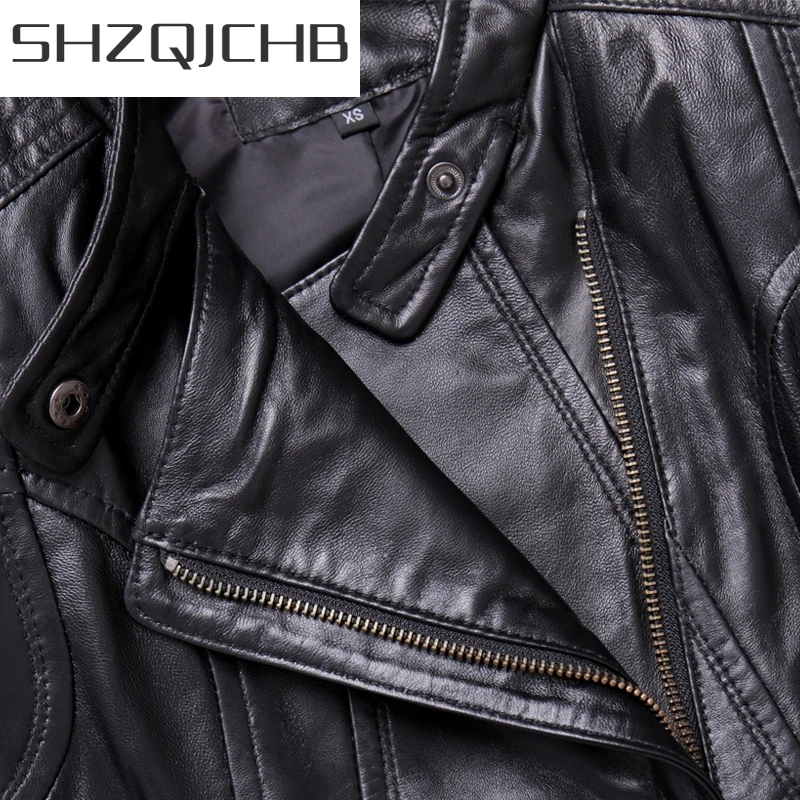 

JCHB 2021 Luxury Genuine Leather Jacket Female Spring Autumn Slim Fit Short Motorcycle Jacket Streetwear Punk Zipper Sheepskin C