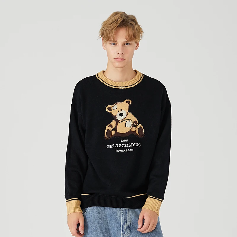 Свитер Mirecoo мужской вязаный пуловер с рисунком медведя свитер круглым вырезом из
