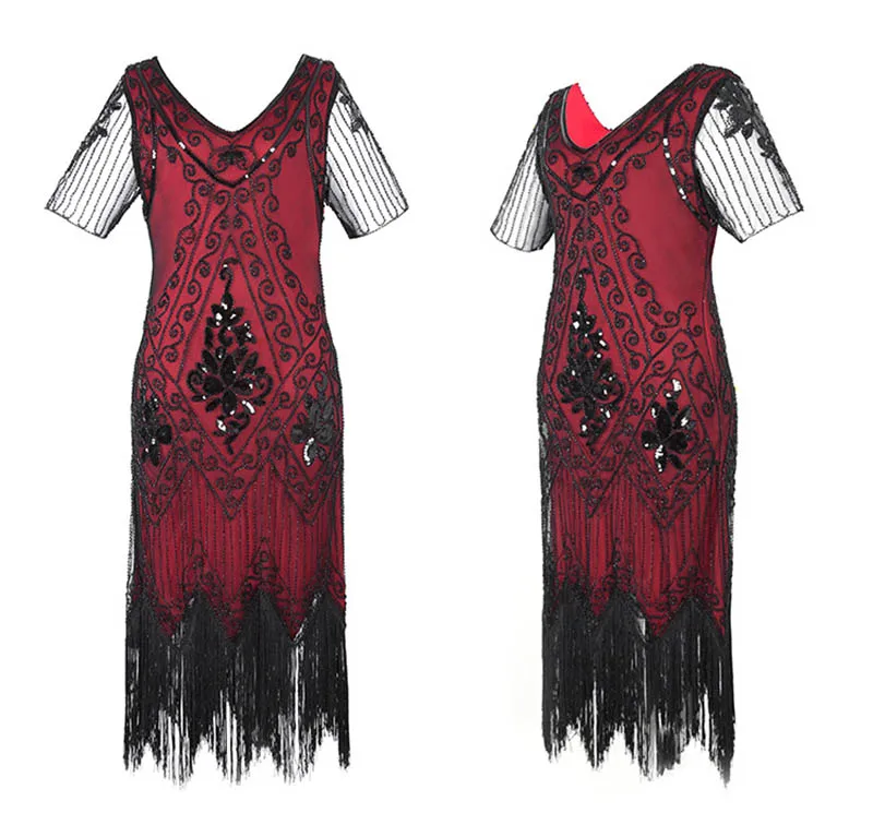 Платье флэпперов 1920-х Гэтсби для женщин, винтажное с пайетками, бахромой, бисером и ар-деко, подходит для вечеринок и выпускных вечеров "Вестидос Де Фиеста Ноче".