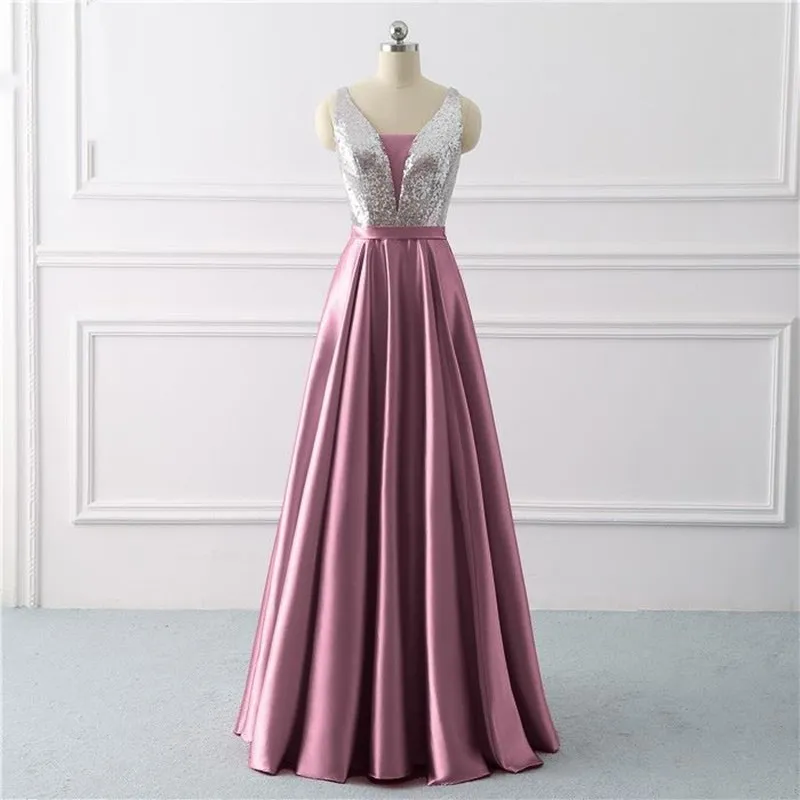 Женское вечернее платье с блестками ТРАПЕЦИЕВИДНОЕ серое V образным вырезом