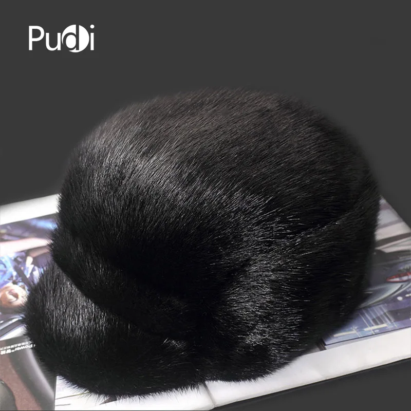 

Pudi 170769 Men Mink Fur Hat New Fashion Men's Real Mink Fur Winter Warm Hat / Cap Flat Hat Protect Ears