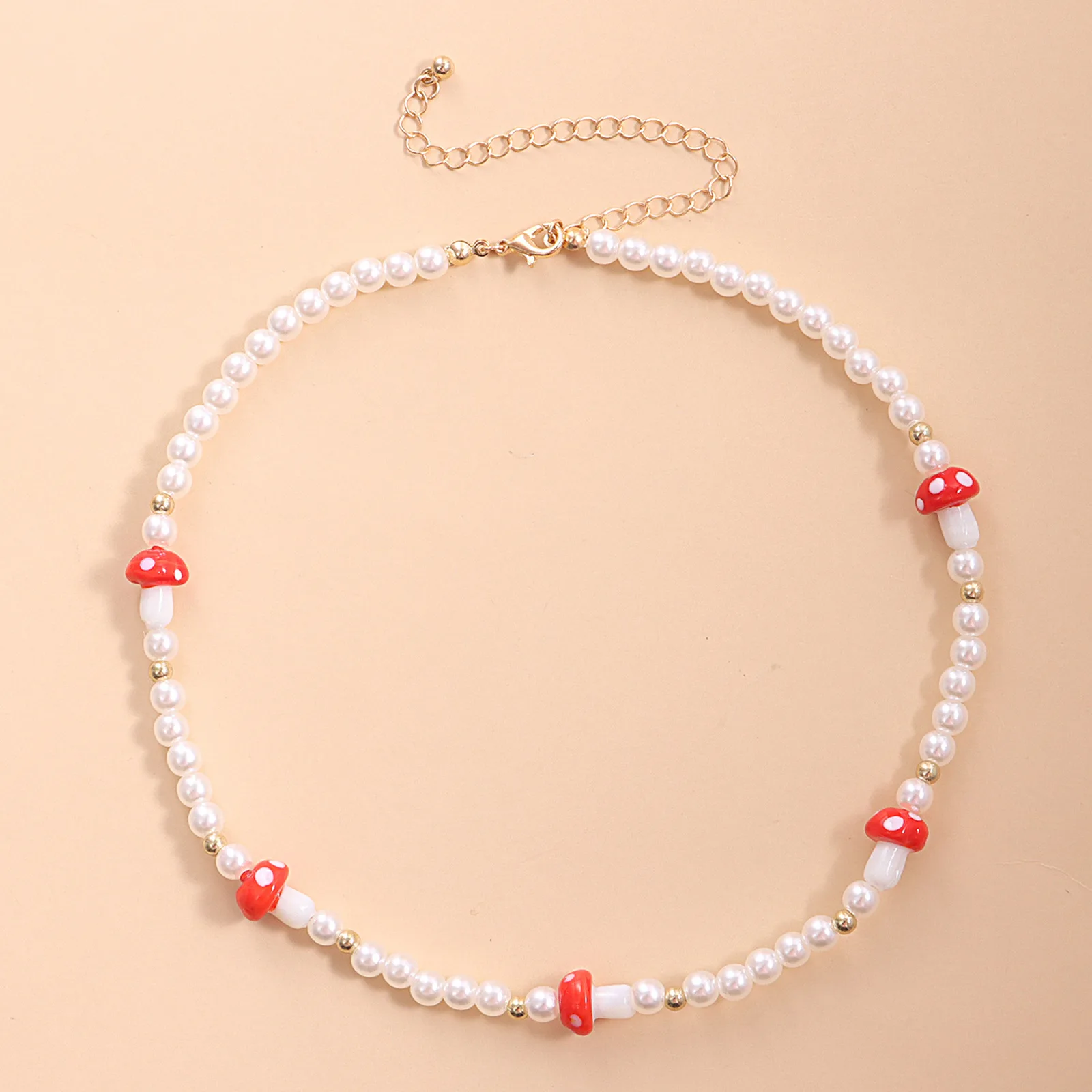 

Women's Acrylic Imitation Pearl Bohemia Short Choker Chain Beaded Boho Colorfu Mushroom Charm Collar Necklace Jewelry Femme