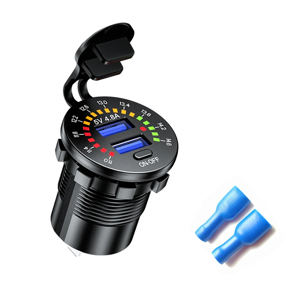 

4.8A Dual USB Car Charger Socket Fast Charging with LED Voltmeter DC 12V - 24V