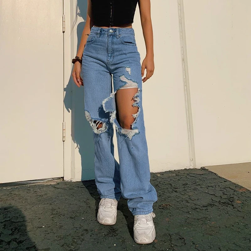 

Ripped Straight Women's jeans Baggy Vintage High Waist Boyfriends Mom y2k Denim Distressed Streetwear 2020 Female Iamhotty