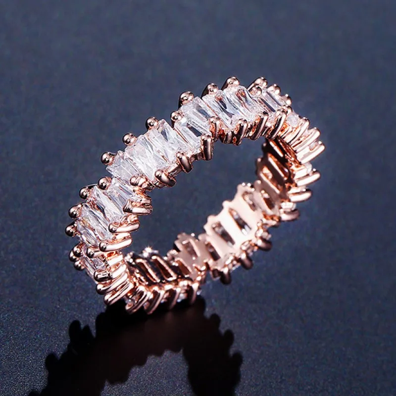 Rose gold Тонкое багет Т-кольцо обручальное Ручной Работы Радуга трапециевидный камень кольца для женщин модные аксессуары для пальцев Anel обручальное кольцо - Цвет основного камня: Rose gold