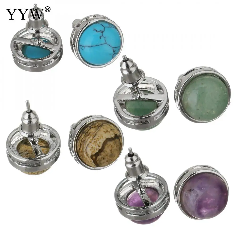 Серьги-гвоздики из натурального камня женские круглые маленькие простые сережки