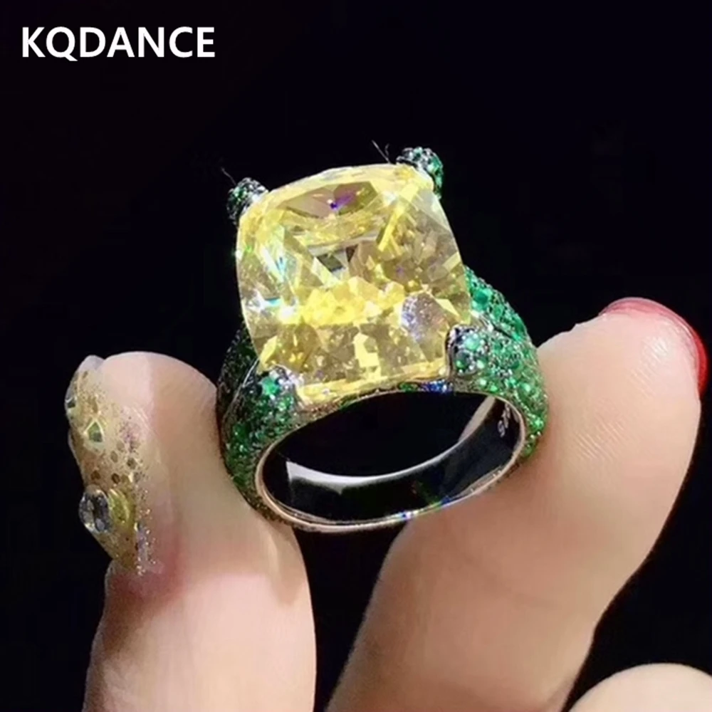

Luxury 925 sterling silver with big Yellow Stone simulated emerald pariba Citrine Diamond Ring Green Blue Jewelry 2021 trend