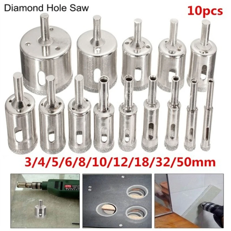 15/10 pcs power multi tool drill bits Diamond Coated for glass tile granite Ceramic hole Saw Drilling Bits 3mm-60mm | Инструменты