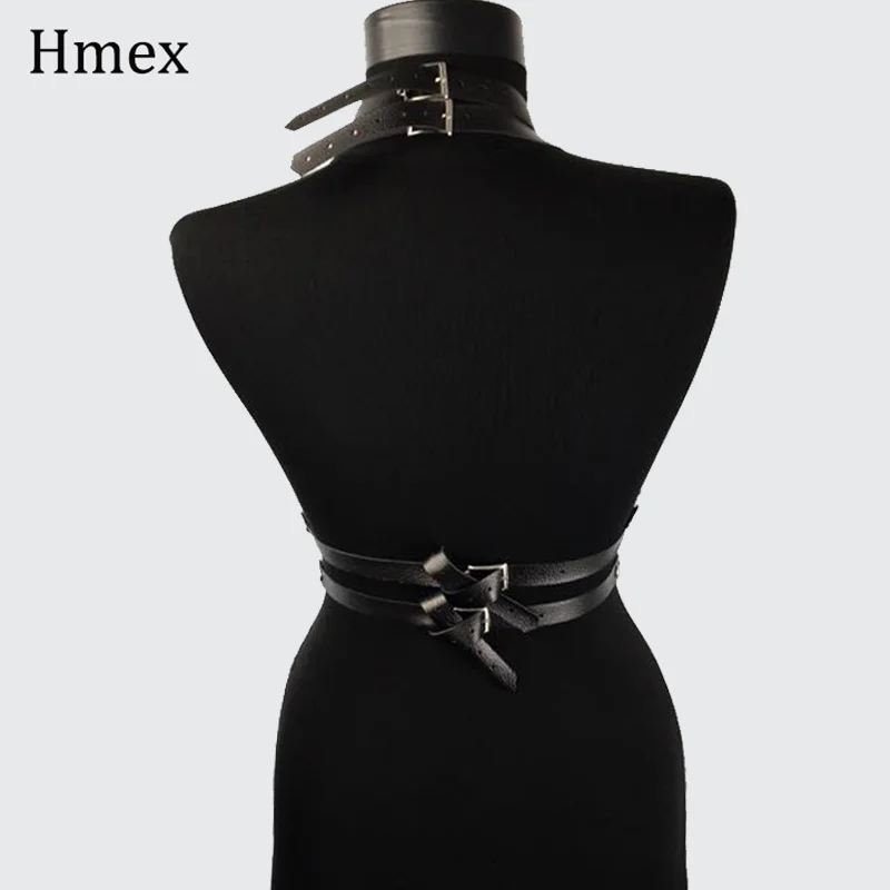 1 Set Womens PU Leather Harness Garter Sexy Bondage Metal Ring Chest Belt Lady's Black strap Lingerie Suspender Belts