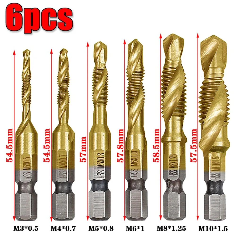 

6 шт M3-M10 Метчик сверла HSS краны деревообрабатывающий метрических Комбинации разрядные высокого Скорость Сталь Титан 1/4 "в быстросменный шес...