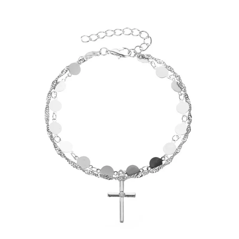 

New 2021 trend fashion simple disc cross double-layer adjustable women's bracelets harajuku accessories jewelry for women gifts