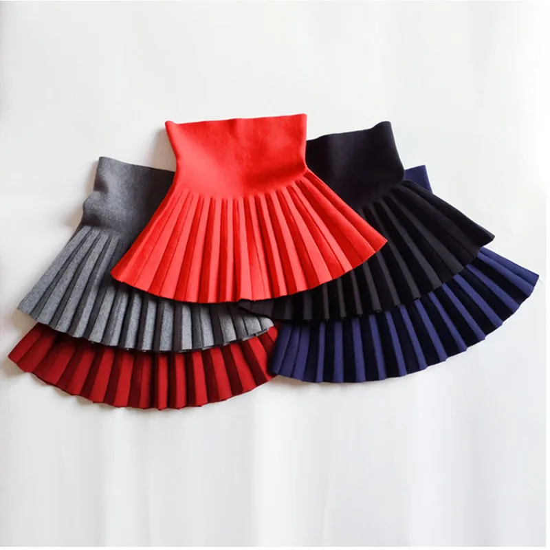 Детская однотонная плиссированная вязаная юбка для девочек 2 10 лет модная