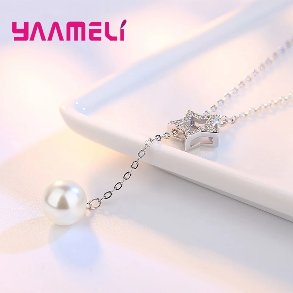 Chic Christmas Gift for Ladies 925 Sterling Silver Freshwater Pearl 5A Cubic Zircon Jewelry Sparkling Star Original Design | Украшения и