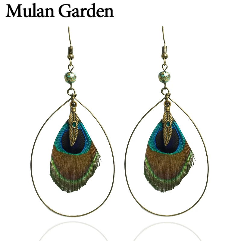 

M&G Big Peacock Nature Feather Earrings for Women Ethnic Vintage Bohemian Earrings Feather Jewelry Fashion Accessories Wholesale