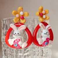 925 silver super cute yellow flower cute rabbit cartoon earrings women ear clip sweet child animal fashion jewelry accessories