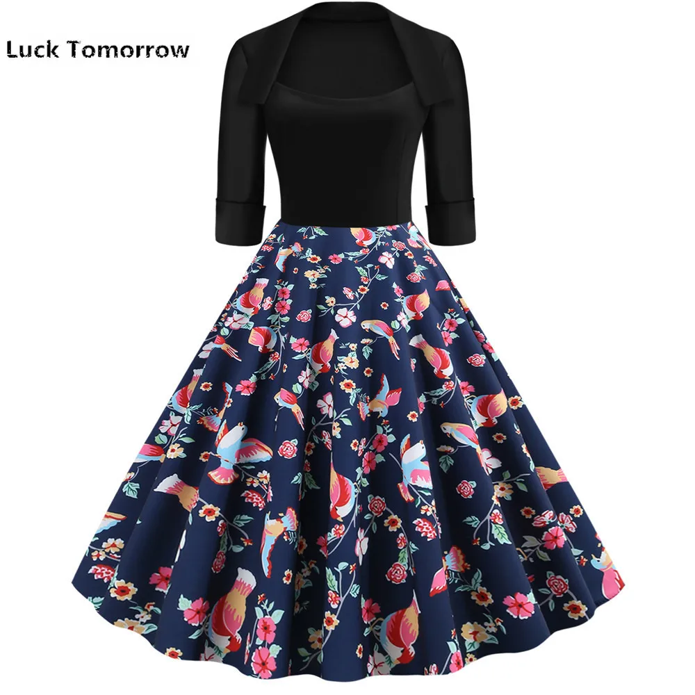 Черное осенне зимнее женское платье с коротким рукавом винтажное вечернее