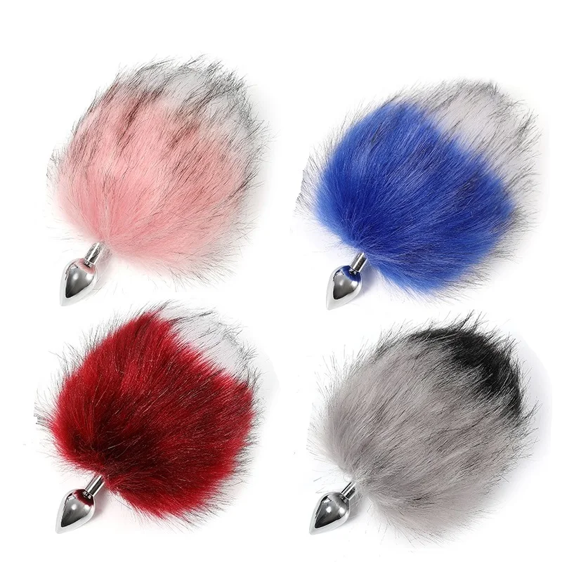 Большой dia16 см Кролик Лисий хвост Металлические анальные бусины Анальная пробка