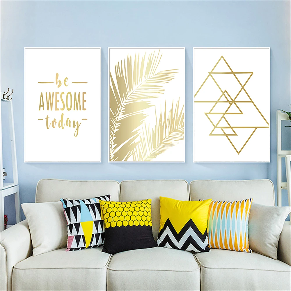 

Nordic Posters and Prints Golden Picture Geometry Leaf Wall Pictures for Living Room Home Decoration Decor Quotes Love Wedding